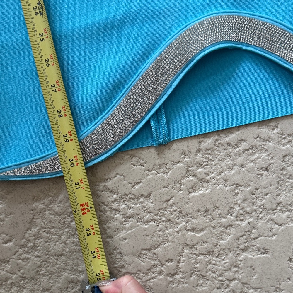 Elegant Asymmetrical Turquoise Dress with Silver Accents - Picture 7 of 10